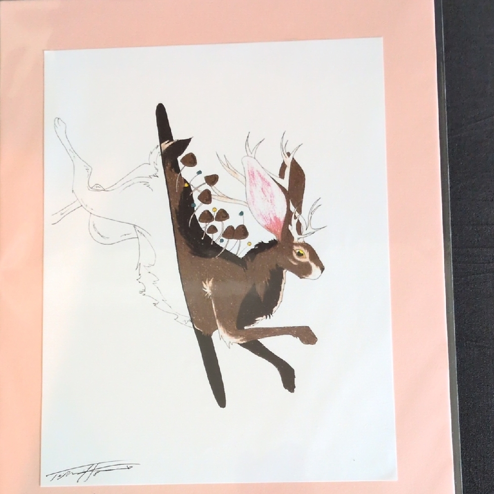 Jackalope Art Print with Pink Borderinspired By " Persephone". 8x10